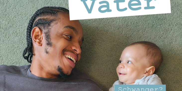 Überschrift: Ein Quiz für Väter – Bild zeigt einen Mann und sein Baby , die nebeneinander liegen und sich anlachen – unten rechts das Schwanger-Null-Promille-Logo