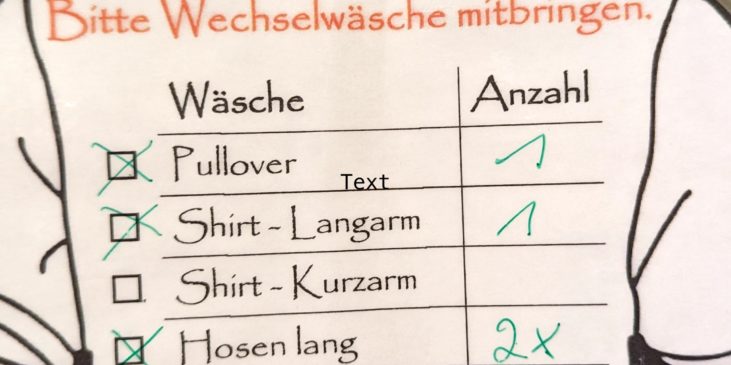 Wechselwäsche-Liste der Krippe zum Ankreuzen – Beispiel für Mental Load im Familienalltag