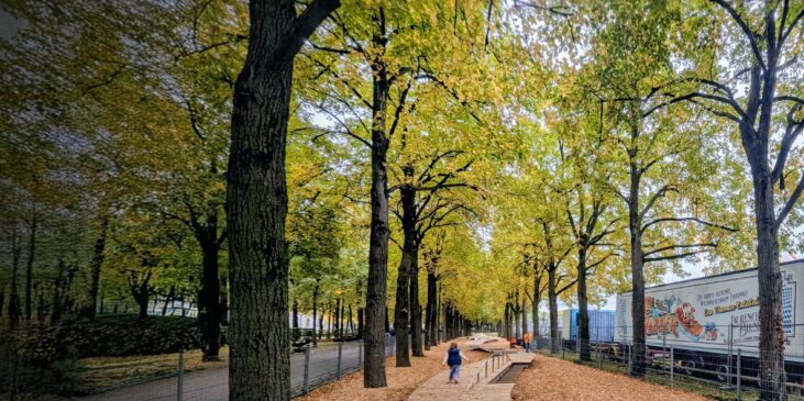 Kleinkind von hinten auf einem Holzweg am Spielplatz – Sinnbild für individuelle Wege.